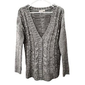 Pink Rose Cable Knit Cardigan Sweater size S Gray V Neck Button Front Chunky